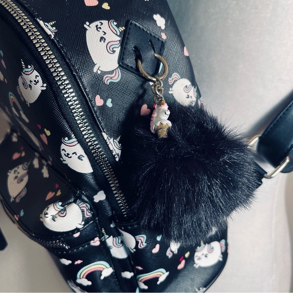 Unicorn And Rainbows Mini Vinyl Backpack Purse Bookbag With Pom Pom - Picture 4 of 10